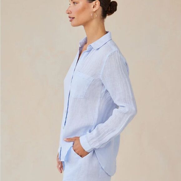 Bella Dahl Linen Pocket Button Down In Perennial Blue Light Blue Size XS - Picture 4 of 10
